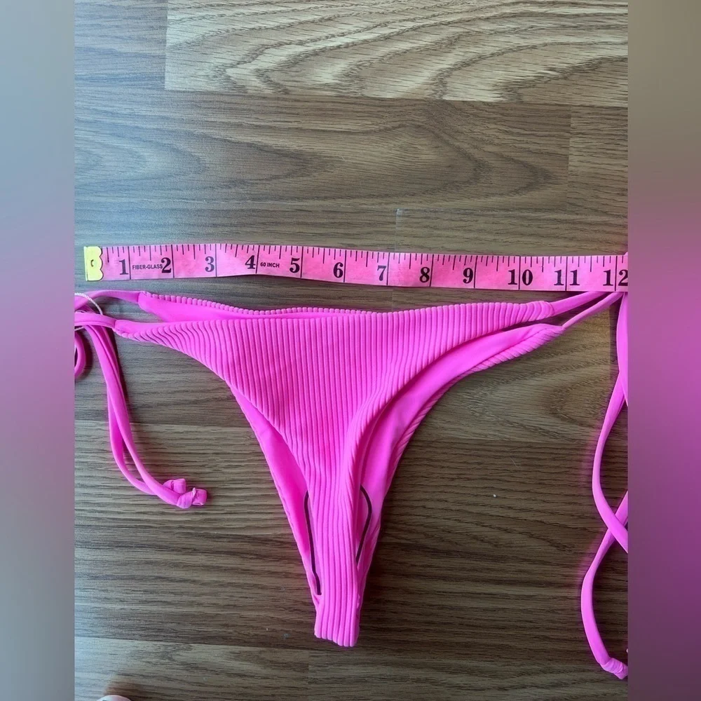 Frankies Bikinis Sky Ribbed Bikini Bottom in Pink Punch NWT